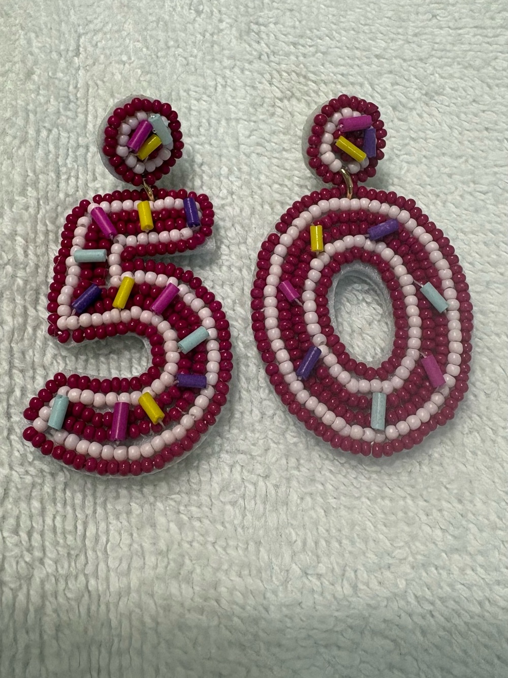 Beaded '50' Statement Earrings in Fuchsia and Pink
